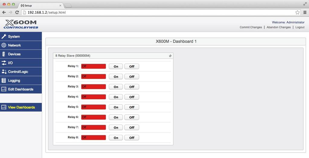 Configuration and Setup dashboard's user interface and experiment/test the buttons,