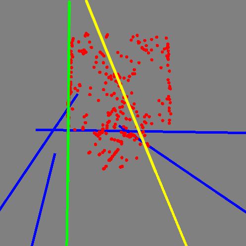The other (blue) lines are caused by datapoints which do not correspond with any wall and should thus not appear in a perfect version.