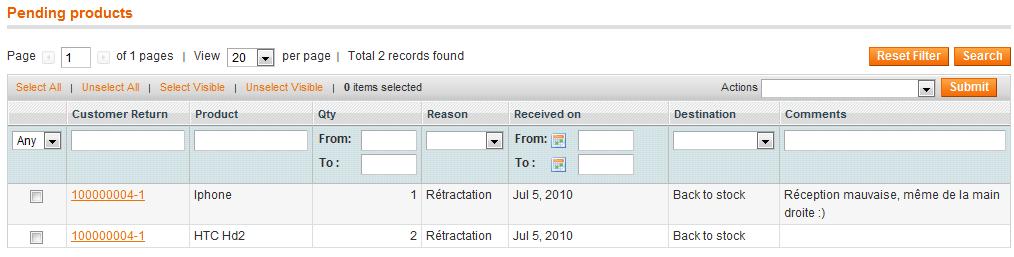 .. This feature is available under menu ERP > Product Return > Pending products To inform system that you have