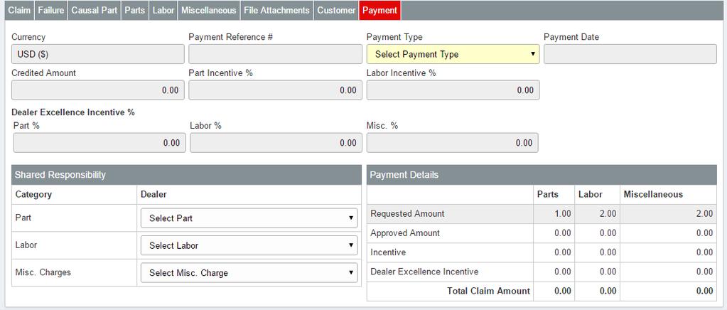 9. Payment This tab shows details of Payment made. Info in this tab is populated once the claim is in Paid status and can t be edited.