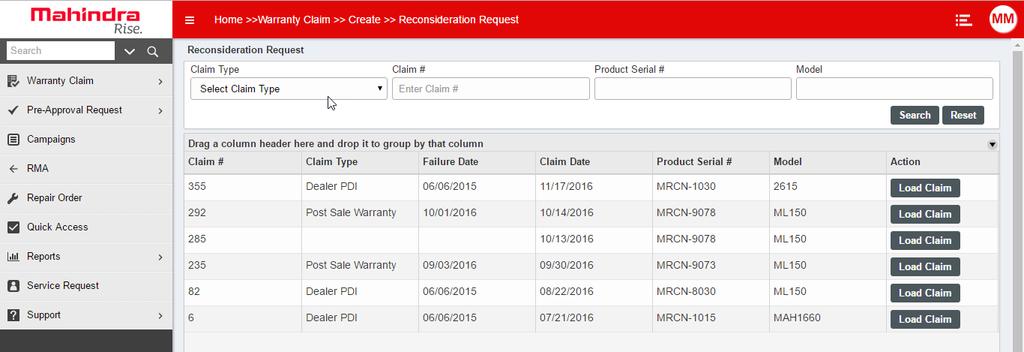 5. Warranty Claim Creation through Reconsideration Request There are times when a claim submitted earlier is rejected by approver.