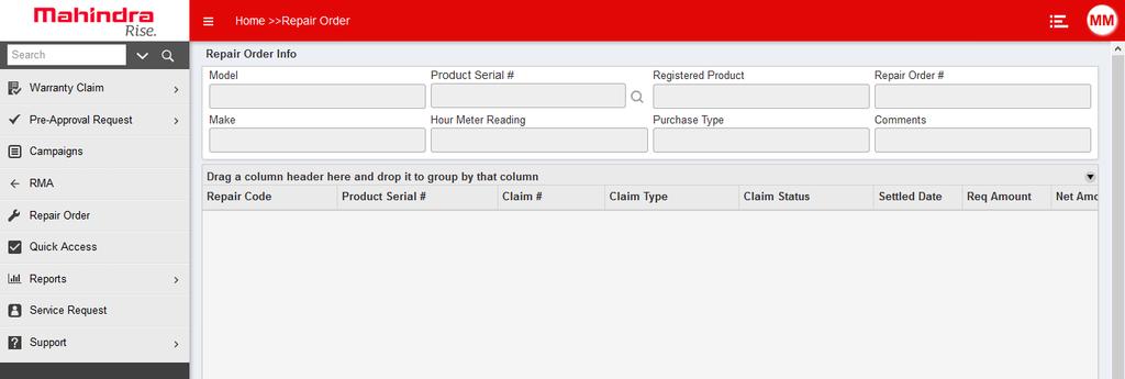 Step 2 Click on search icon against Product serial number and enter Product serial #.