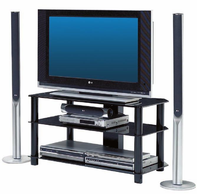 Black gloss or silver finish Safety glass top and 2 component shelves Contoured shape and sturdy construction 2 component