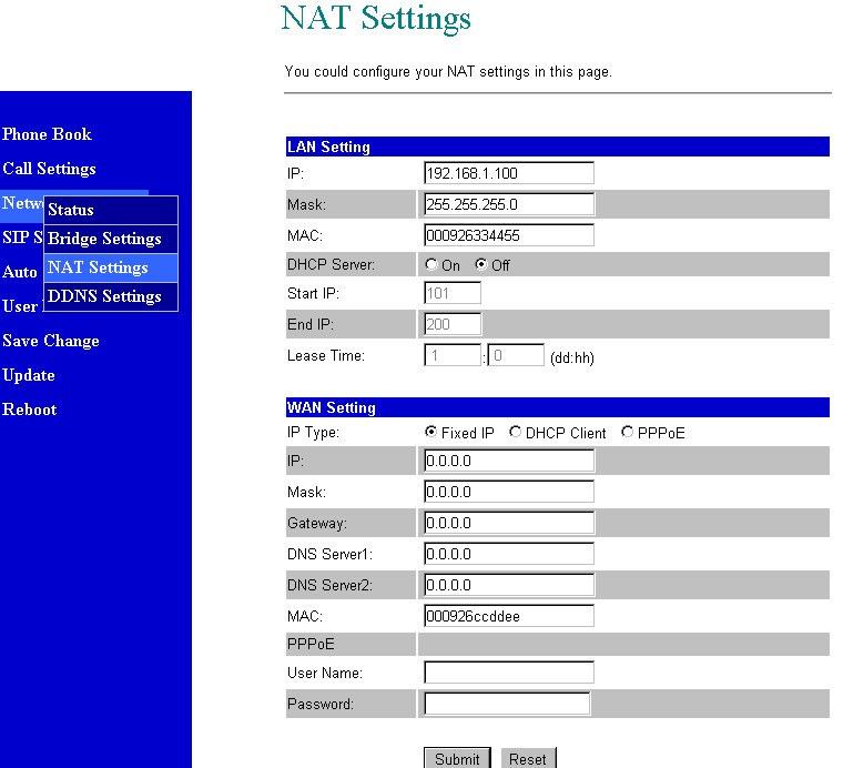 NAT Settings: 7.29. To enable embedded NAT, you must set Bridge OFF.
