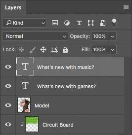 9 Click the Layers tab to bring it forward. In the Layers panel, select the What s new with games? layer, and then choose Duplicate Layer from the Layers panel menu.