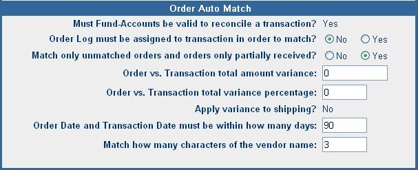 To select the criteria for displaying orders to be matched to transactions from the Reconciliation Detail Modify window click the desired option button.