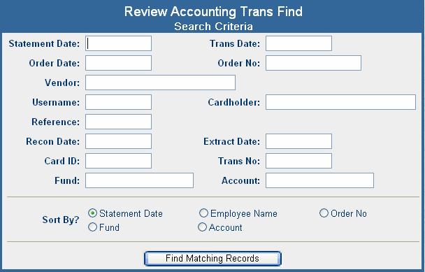 System Administrator Review Acctg Trans Records 1. From the Administrator menu highlight System Maint and select Review Acctg Trans from the sub-menu.