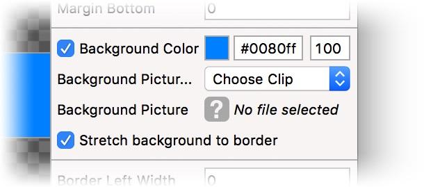Change the Background Color to blue, and select the check box before Stretch background to border.