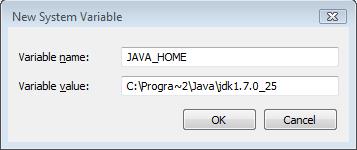 8. Enter JAVA_HOME as Variable name. 9. As Variable value enter the following. This should be the value you verified in earlier steps.
