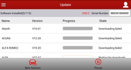 X-431 PRO User Manual Vehicle Diagnosis Fig. 4-19 Tap Update to start downloading. It may take several minutes to finish it, please be patient to wait. To pause downloading, tap Pause.