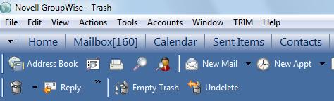 TRASH Whenever you delete items within GroupWise (except for Address Book items), they will go into the Trash folder.