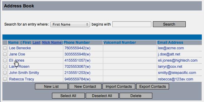 Modifying an Address Book Contact To modify an existing contact: 1. Log on to the VXView GUI. 2. Select Address Book from the navigation bar. 3.