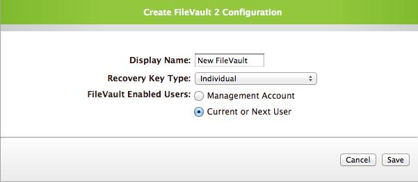 The user that will be the enabled FileVault 2 user. To create a disk encryption configuration: 1. Log in to the JSS with a web browser. 2. Click the Management tab. 3.
