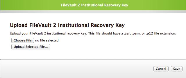 7. If you choose to use an institutional recovery key or an individual and institutional recovery key, upload the recovery key file to the JSS: a. Click the Upload bu