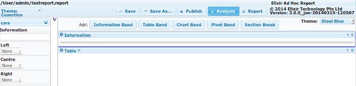 Introduction 2. Click Information Band / Table Band / Chart Band / Pivot Band / Section Break. A blank Band is created. 3.