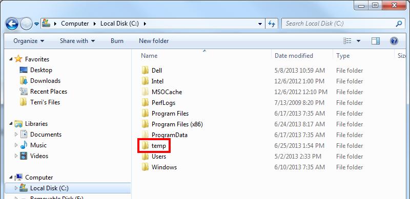 APPENDIX A: THE TEMP FOLDER 1. Open Windows Explorer, select Local Disk (C:), and verify that you have a Temp folder. 2.