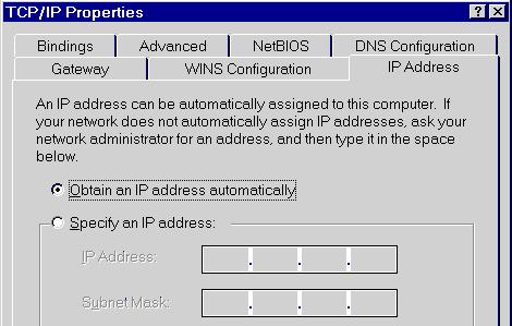 3. On the IP Address tab, to use DHCP select Obtain an IP address automatically.