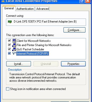 TCP/IP Settings for Windows XP 1.