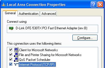 On the General tab, select the TCP/IP protocol and click Properties. 3.