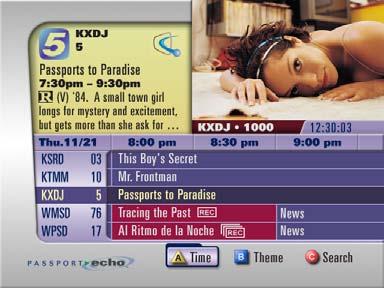 ... About the Program Guide The Program Guide offers an overview of what is playing on each channel at specific times. The Program Guide enables you to select programs to watch, record, or purchase.