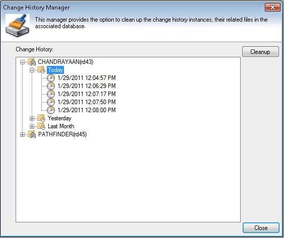 3.4 History Manager 3.4.1 How to cleanup Change History? The Change History Manager allows you to cleanup any unwanted past changes and their related data from the Change History database.