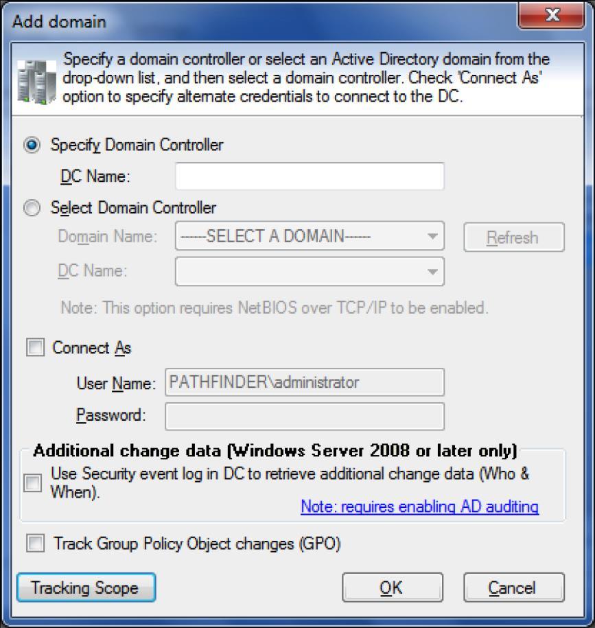 Enter a valid domain controller, credentials and settings and click 'OK'.