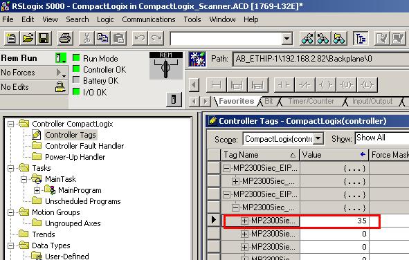 The corresponding scanner input variable will have the value of the scanner output variable incremented by one. This addition took place in the MPiec controller.