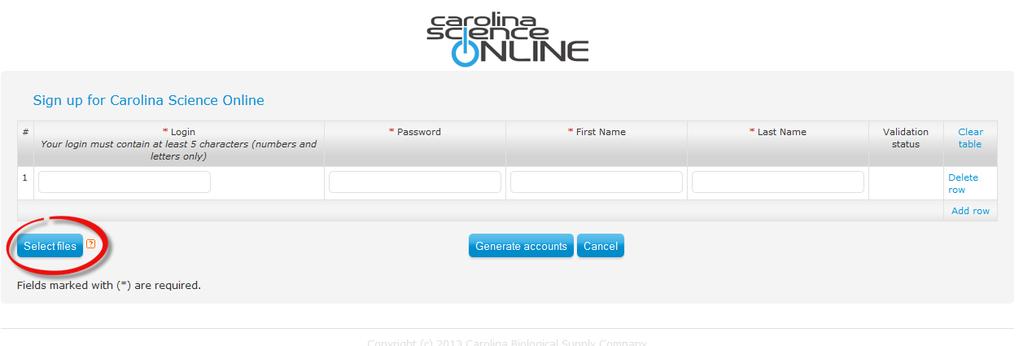 On CSO, click the button Add multiple student accounts 5.