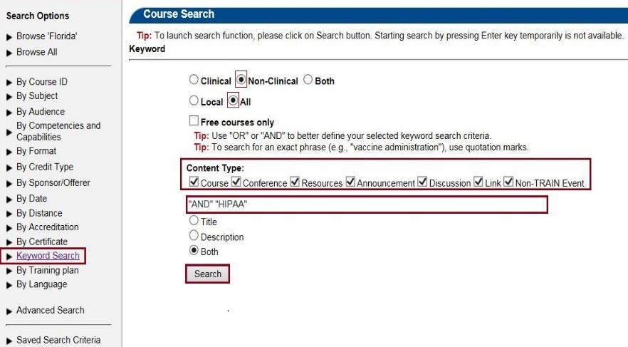 Section 4.17 Keyword Search The Keyword Search option is the recommended way to find courses.