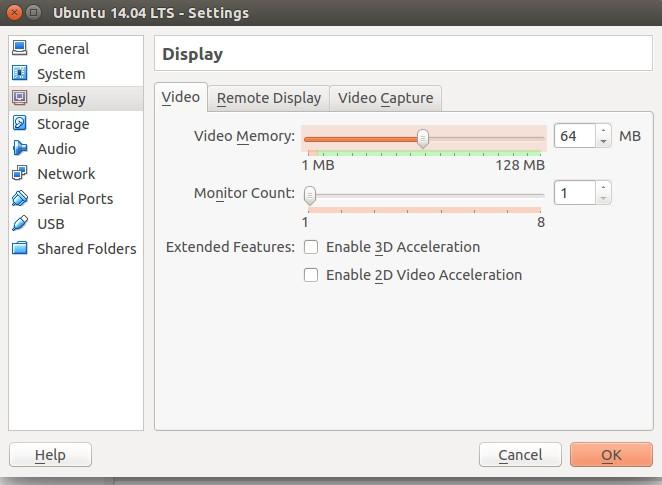 Figure 13: Display VirtualBox Then click Display and then set the video