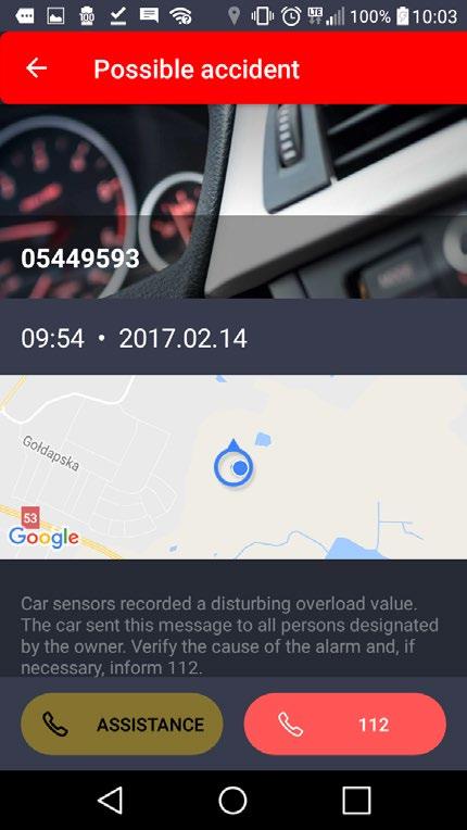 APP MANUAL 6.1. Possible collision The device sensors check the stress levels on the vehicle.