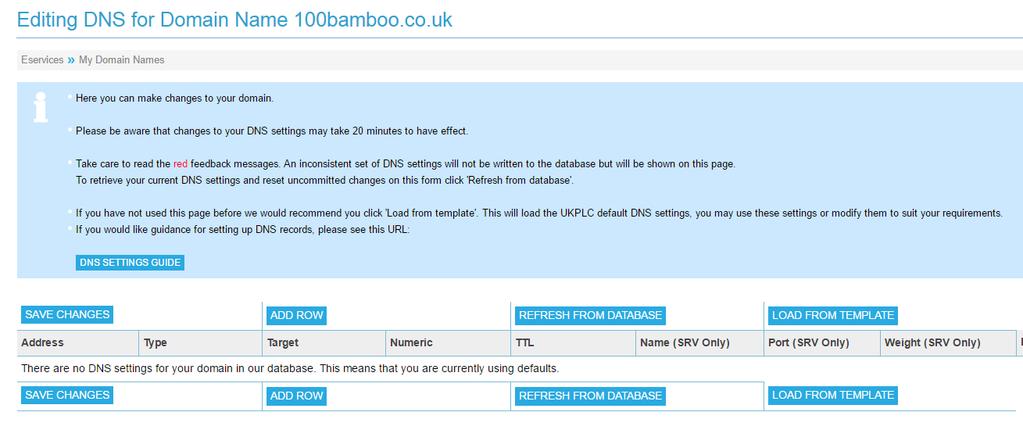 9) Click the Load From Template button if you have NO DNS entries. 10) This will give you the cloudbuy default DNS.