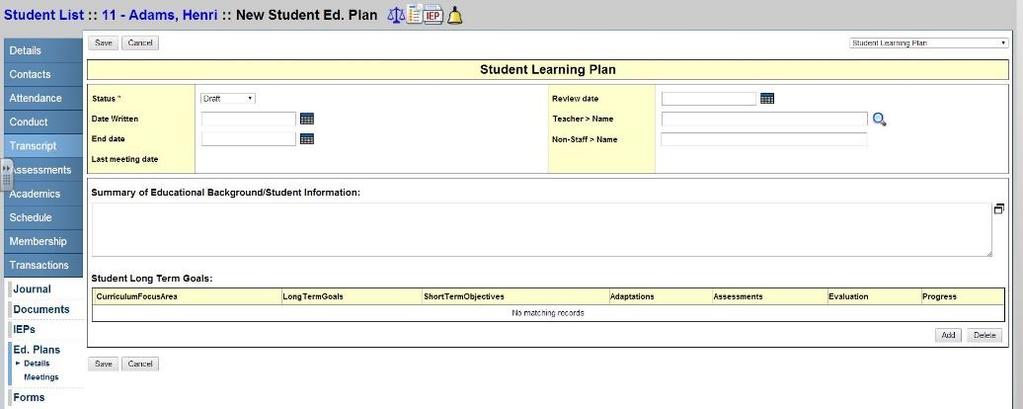the required details of the student s IEP.