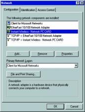 Windows NT and 2000 users need to check their Windows User Guides for protocol installation.