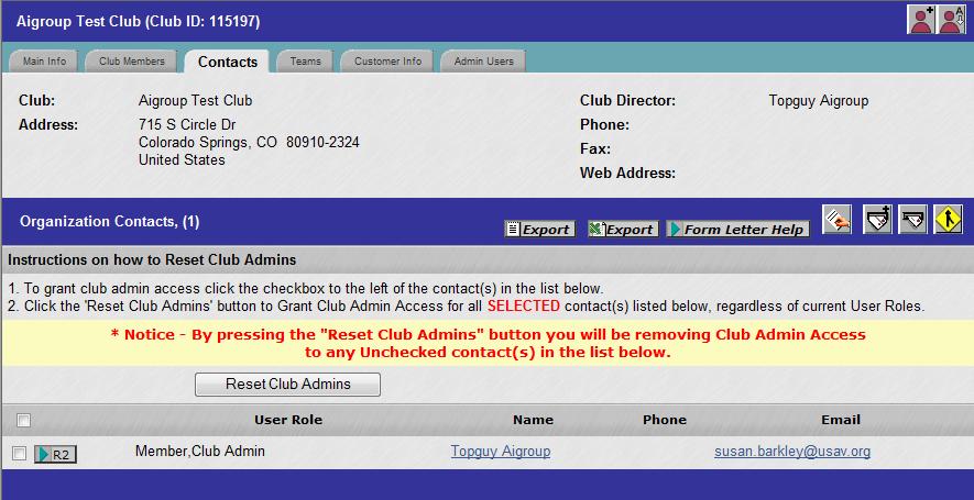 The Club Search includes the Club Designation. The Club Designation does not display on the Club Search results screen.
