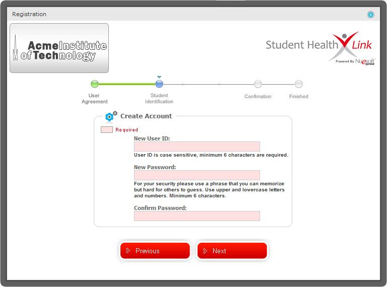 NOTE If Student Health Link cannot find your student ID, contact your clinic. Otherwise, you cannot complete registration. 2.