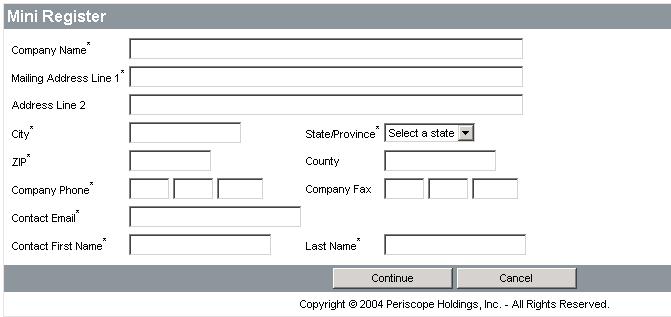Respond to Bids Figure 4-11. Company Profile (Mini Register) Required fields in the mini-registration are marked with an asterisk and must be completed.