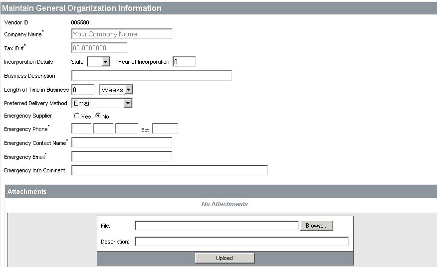 option allows you to maintain the organization s default information including