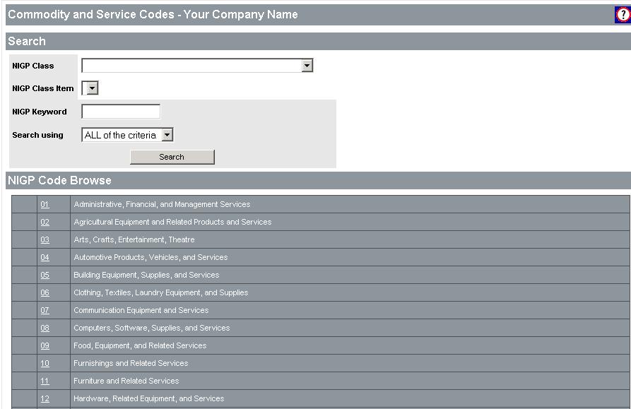 Seller Administration To add a new commodity code to your company profile, select the Add Additional Codes