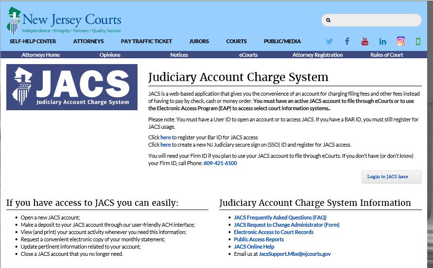 Login to JACS New Jersey