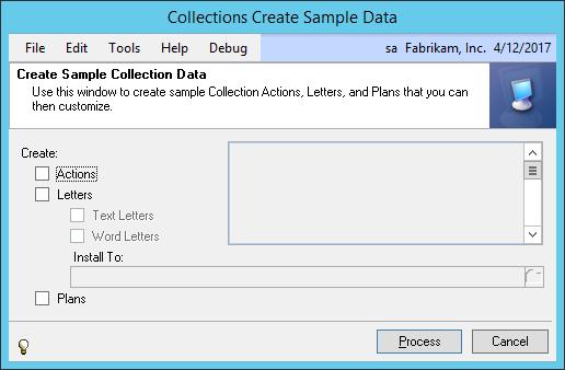 This window allows the user to rapidly install sample Actions and Letters (both regular text letters and Word documents) in a supported language.