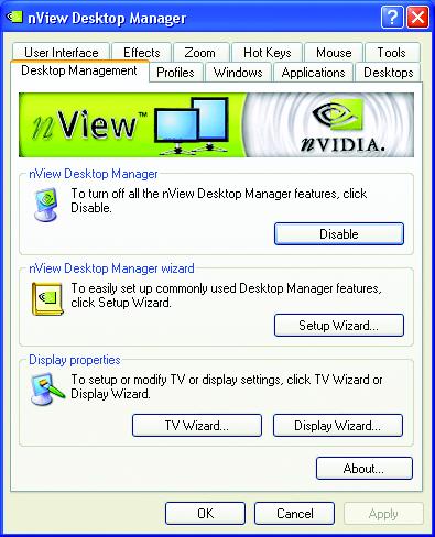 nview Desktop Management properties This tab contains information