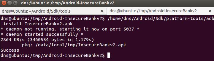 Installing and running the InsecureBankv2 application via APK file Once the Android Virtual Device is set up and running, we can proceed to install InsecureBankv2 on it.