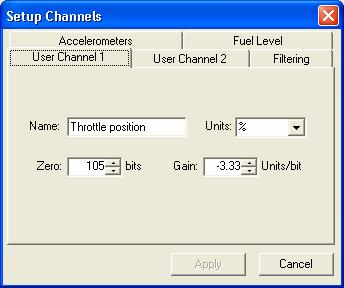 Figure 36 - Setup Channels Dialog (User Channel Page) Name Units Zero Gain Type the name for the user channel. Type in the units of measurement for the user channel or pick an option from the list.