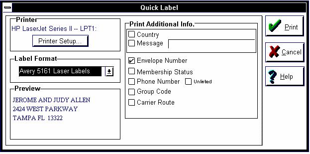 5. Click the Label Format drop-down list button to display the label format choices. (You can choose from several pre-formatted label selections as well as a #10 envelope.