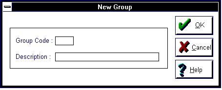 Creating a New Group 1. At the main menu, select Groups from the Process menu. 2. At the Groups window, click the New command button. The New Group dialog box displays. 3.