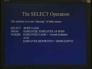 (Refer Slide Time: 00:37:36) So employee dot reports to equal to boss dot employee number.
