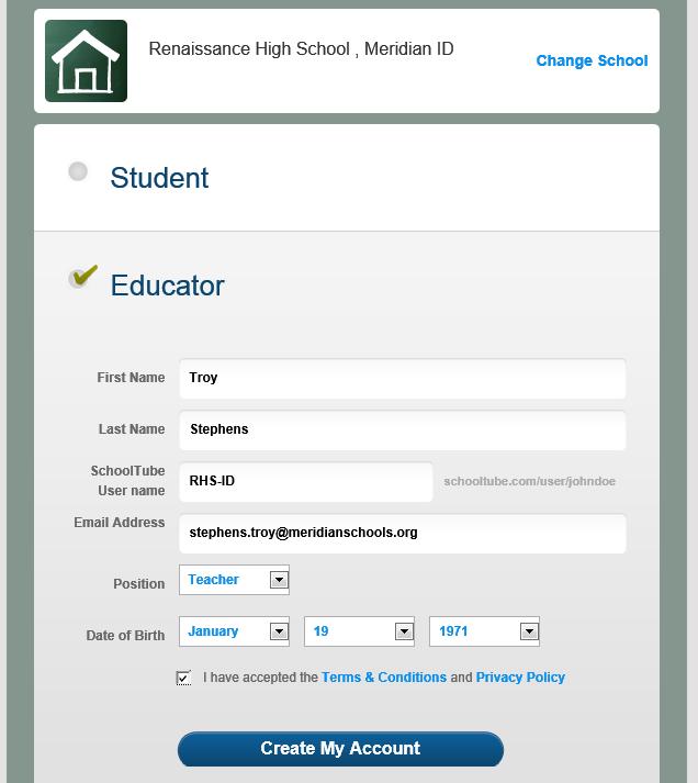 2. Choose Educator 3. Fill in all fields NOTE: You must use your district email address to create the account. Otherwise you may not be approved for an account.