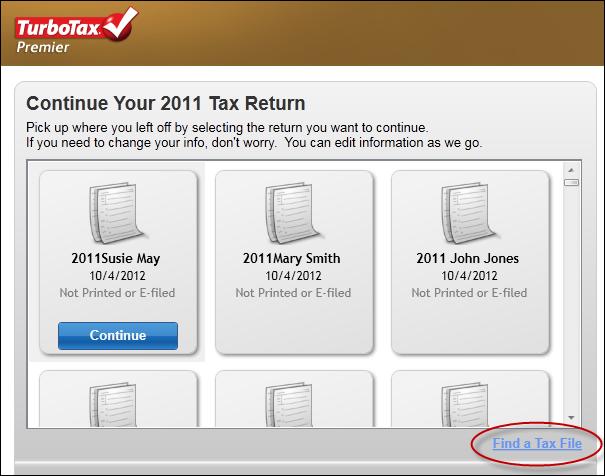 d. Go to the folder or location where you saved the.tax2011 file e.