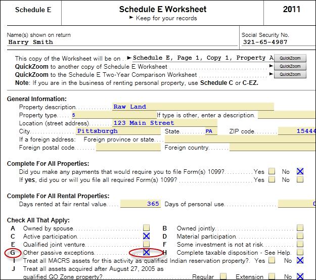 4. Now go back to Forms in My Return and click on the Schedule E Wks for each property that had Type 5.